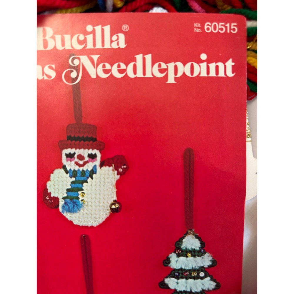 VTG Bucilla Needlepoint 4 Ornament Kit DIY Christmas Crafts Plastic Canvas Open - Picture 7 of 14